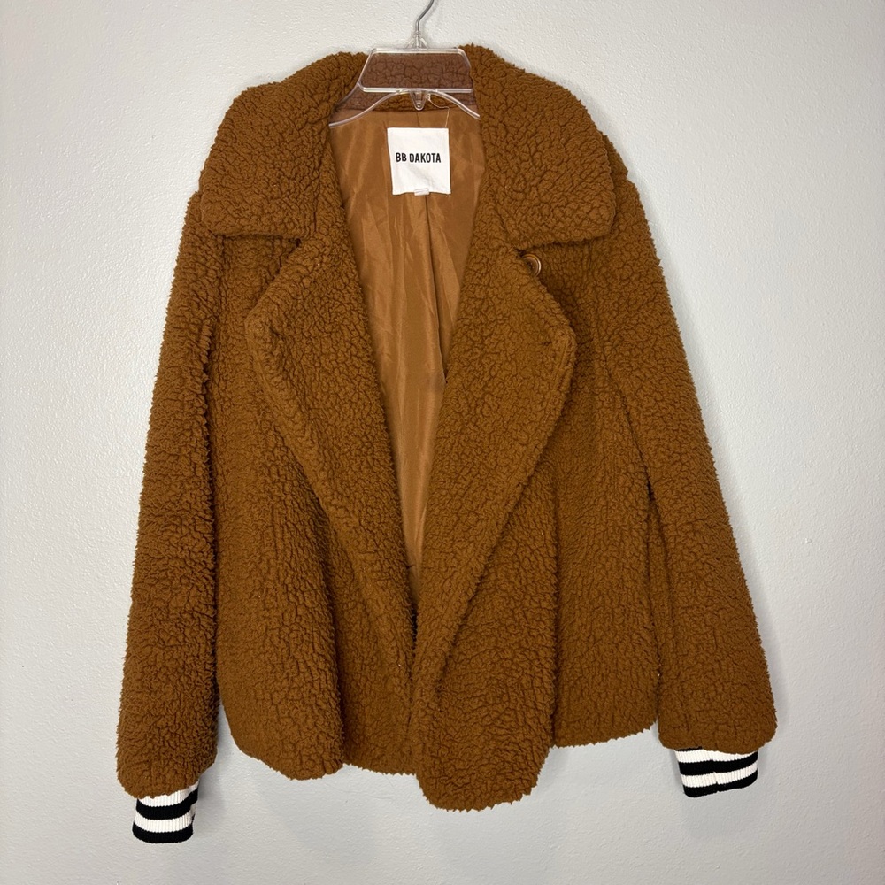 BB Dakota Fleece & Love Sherpa Jacket Women Small Brown Open Single Button‎